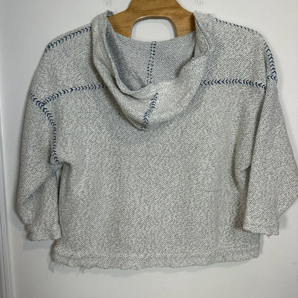 Free People Boxy Hooded Cardigan Sweater Womens‎ S White/Blue V-Neck Oversized
